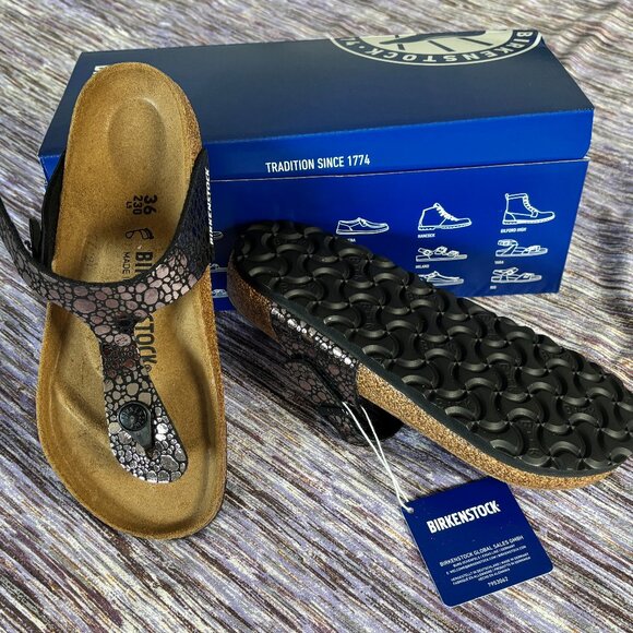 Birkenstock Shoes - Birkenstock Gizeh Metallic Stones Black Size 36